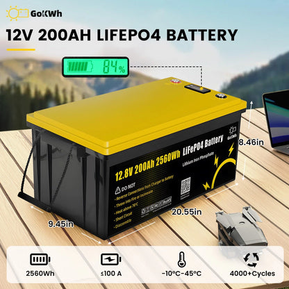 Gokwh 12V 200ah LCD Energy Storage Box 2560Wh  Solar Lithium Ion LiFePO4(LFP)  Battery  for RV Boat Home Energy Storage