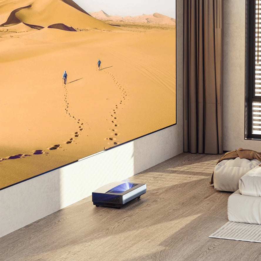 [Include 100" Screen] CASIRIS A6 4K Triple UST Projector with 100" Black Grid Screen Ultra Short Throw 2200 ANSI Lumens Android TV 3+32GB 5G-WIFI DLP 0.47" DMD Bluetooth HDR 10 Dolby Atmos 107% BT Color 3D Home Cinema