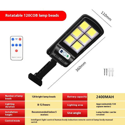 120COB LED Outdoor Solar Street Light Human Body Induction Garden Light With Remote Control LED Wall Light Waterproof Garden Light