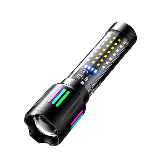 Longe Range Telescopic Zoom Whtie Spotlight LED Flashlight with Bright COB Floodlight Type-C Charging Emergency Tactical Handheld Light Multi Functional Outdoor Hiking Camping