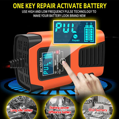 Fully Automatic Smart Car Battery Charger with LCD Display For 6V/12V 2AH-20AH Application Of Lead Acid Battery