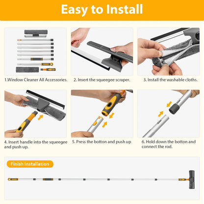 Professional Window Squeegee Cleaner, 2 in 1 Shower Squeegee with Extension Pole, 103 IN Telescopic Window Washing Equipment with Bendable Head, Glass Cleaning Tools for Indoor/Outdoor High Window