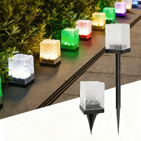 Elfeland Solar Powered Ice Brick Design Garden Light Waterproof with Auto On/Off for Pathway Patio Yard & Outdoor Decoration