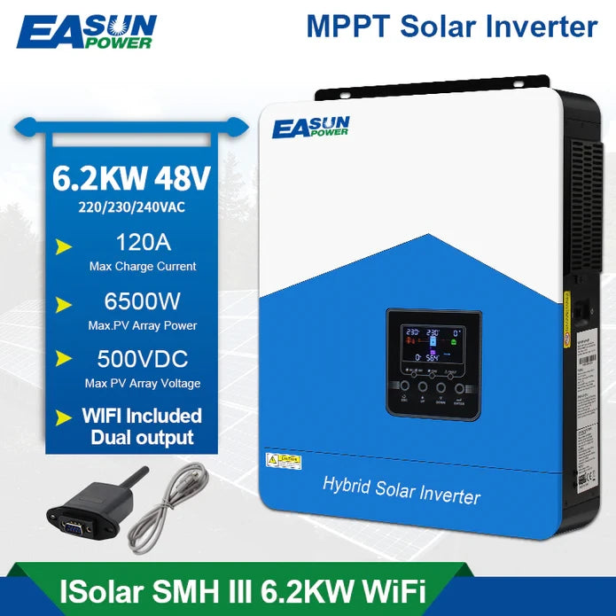 [EU Direct] EASUN POWER 6200W/4200W Solar Hybrid Inverter 220V 120A MPPT Solar Charger PV 450VDC Input Pure Sine Wave Support with WIFI-GPRS Remote Monitoring LCD For Lead-Acid, Lithium Battery and LifePo4, EASUNPOWER ISolar SMH III 4.2KW/6.2KW--WIFI