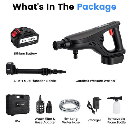MUDIRO M-BW1 3500W Cordless Pressure Washer with 4.0Ah Batteries,220Bar 1.32 GPM Brushless Motor Portable Pressure Washer with 6 in 1 Nozzles, Power Washer for Cars, Fences, Driveways, Home, Patios