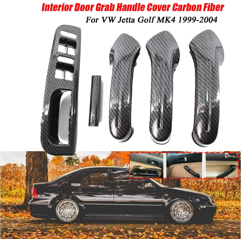 5pcs Interio Door Grab Handle Cover Switch Bezel Set Carbon Fiber Style for VW Jetta Golf Bora MK4