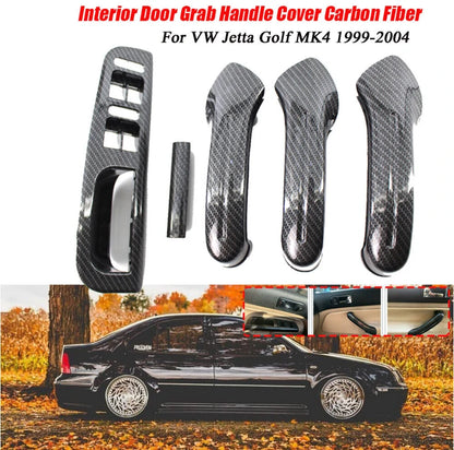 5pcs Interio Door Grab Handle Cover Switch Bezel Set Carbon Fiber Style for VW Jetta Golf Bora MK4