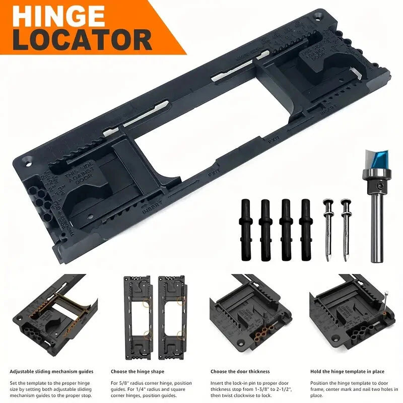 Polished Plastic Hinge Router Template Kit Adjustable for 2-1/2 to 6 Inch Hinges Square and Semidiameter Corners Easy Installation Sturdy Finish Industrial Hardware Tool