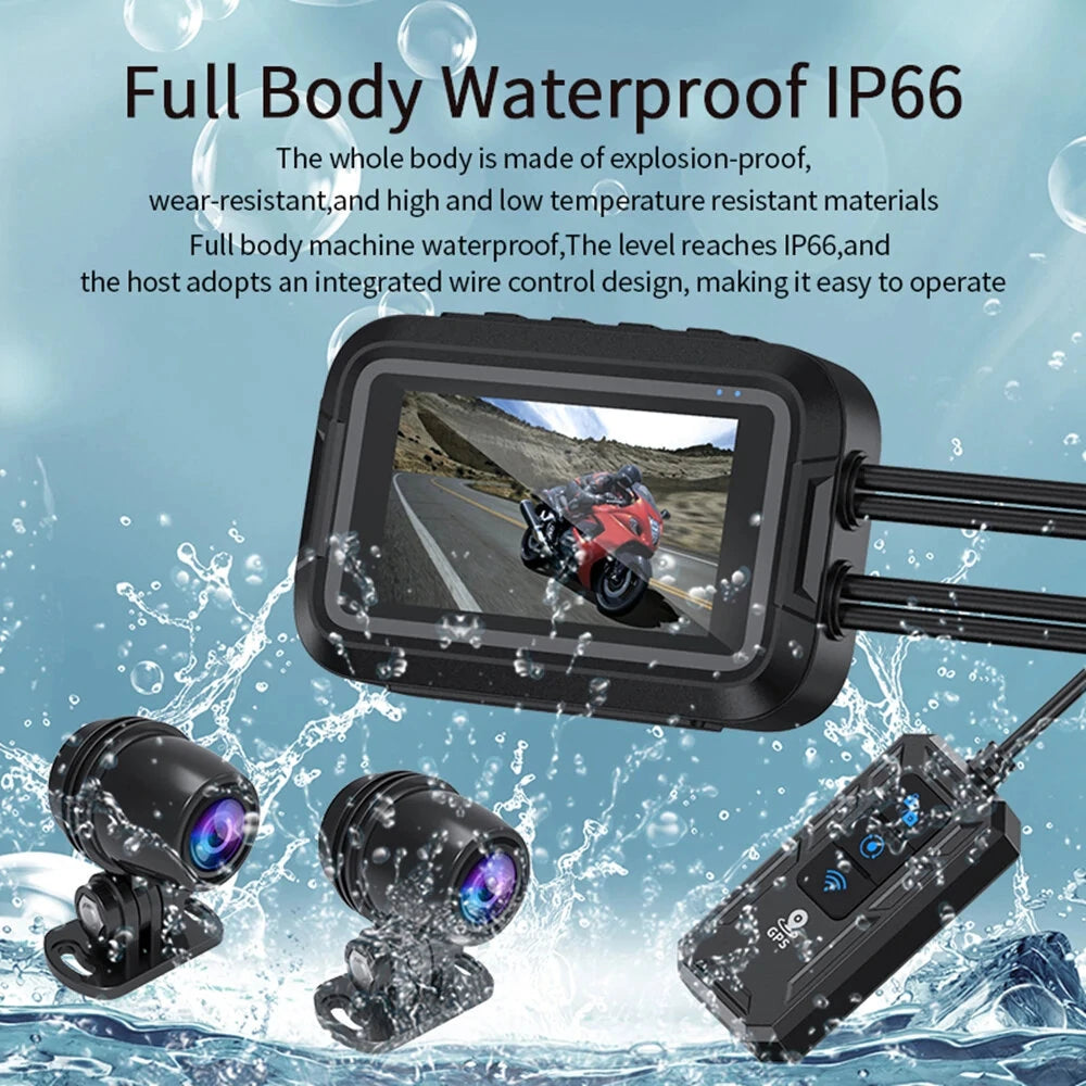 Motorcycle DVR 3.0 inch IPS Dual 1080P Full HD Full Body Waterproof Moto Camera WiFi GPS Dash Cam Front Rear Driving Video Recorder
