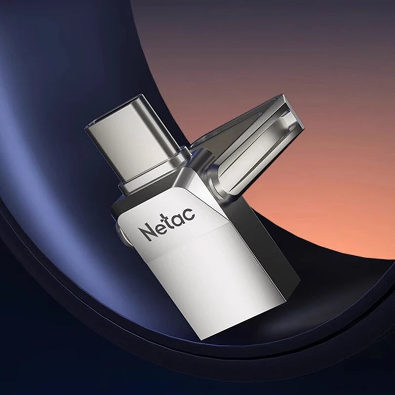Netac US31 Type-C & USB3.2 Flash Drive 128G/64G/32G Zinc Alloy Mini Portable Memory U Disk for PC Phone Projector Car Speaker