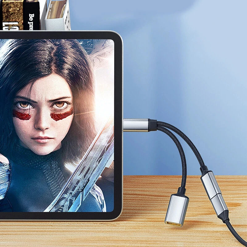 2 in 1 Type-C Cable Splitter USB-C to USB2.0 PD3.0 Adapter OTG Convertor for Laptop Computer Phone