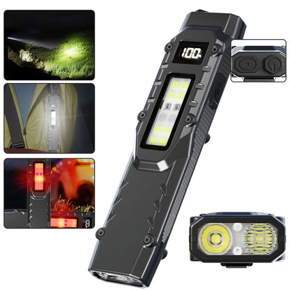 Bikight DT007 1200LM Portable Tactical Flashlight With Side Floodlight Double Tail Swich Ultra Bright Mini LED Torch Rechargeable Outdoor Hiking Camping Fishing Lamp