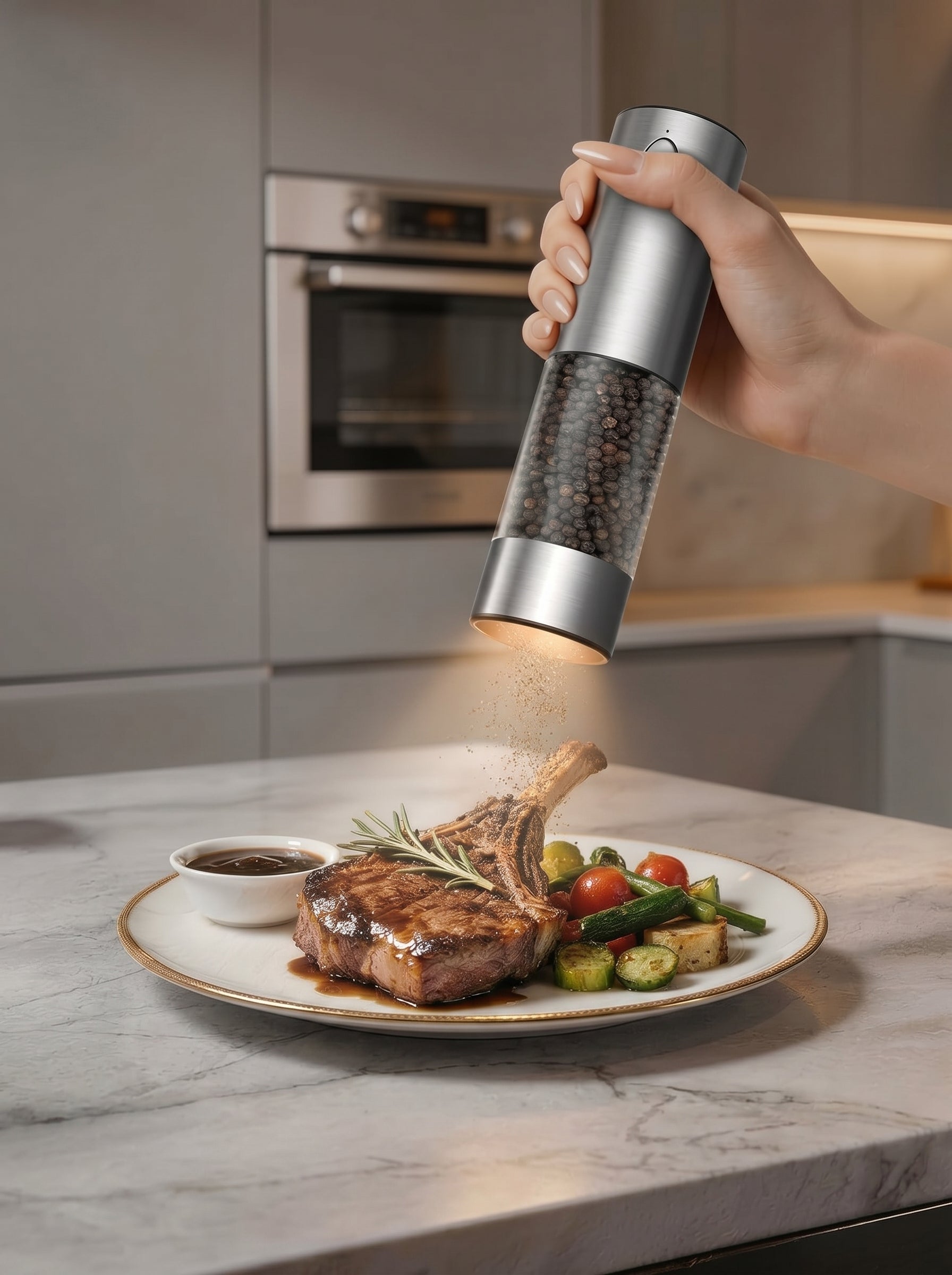 Automatic Stainless Steel Salt and Pepper Mill with Adjustable Coarseness