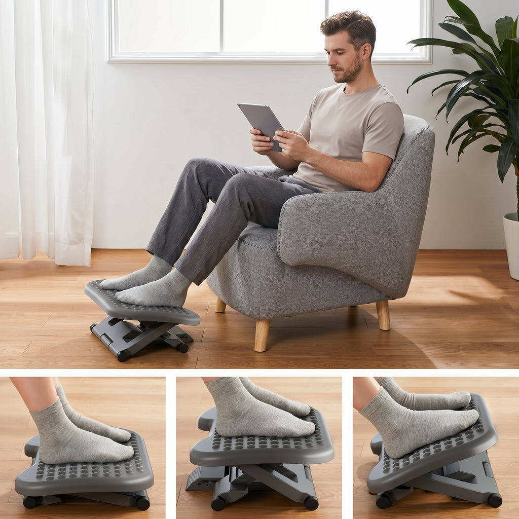 Ergonomic Under-Desk Foot Rest with Massage Rollers