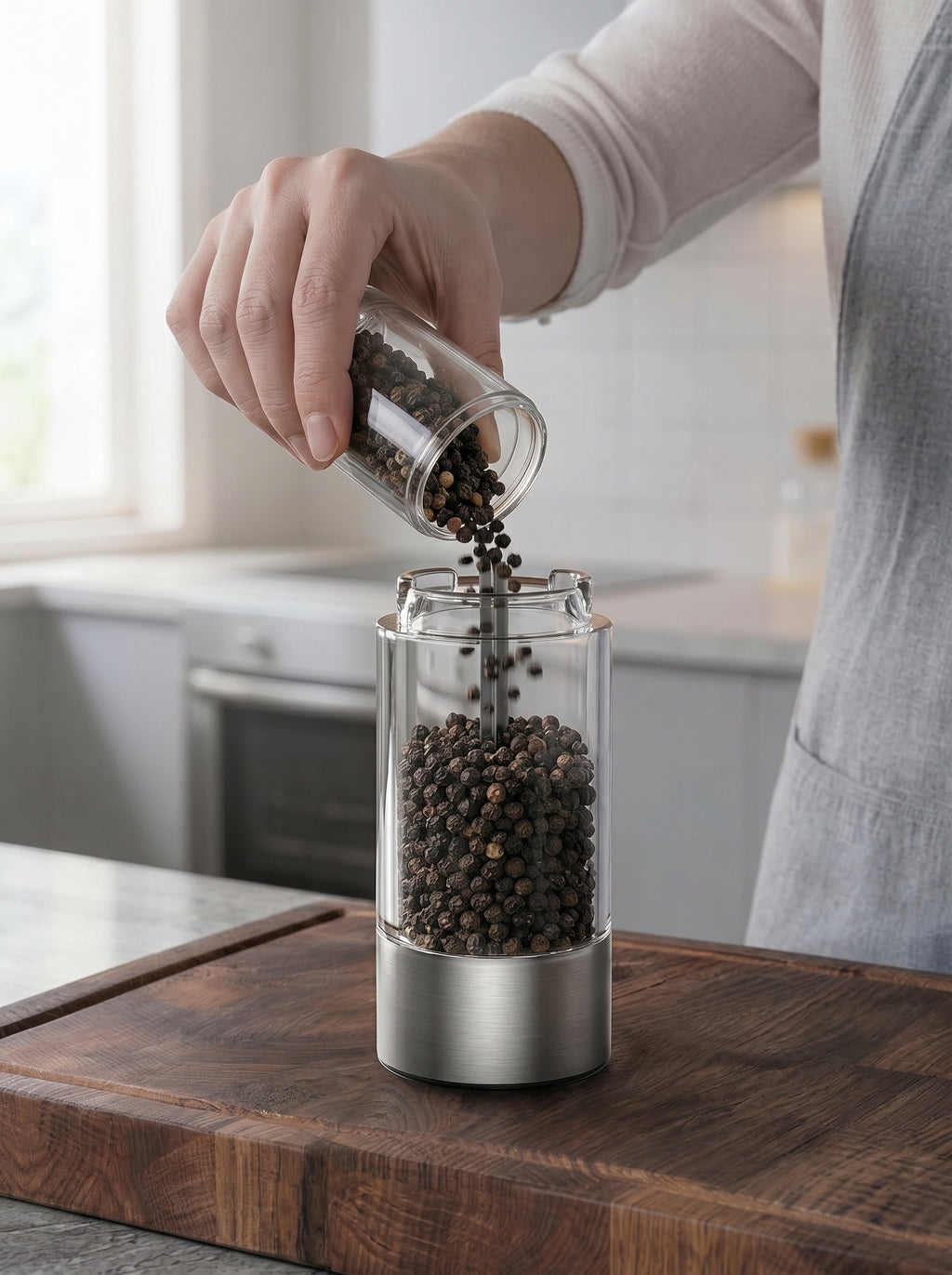 Automatic Stainless Steel Salt and Pepper Mill with Adjustable Coarseness