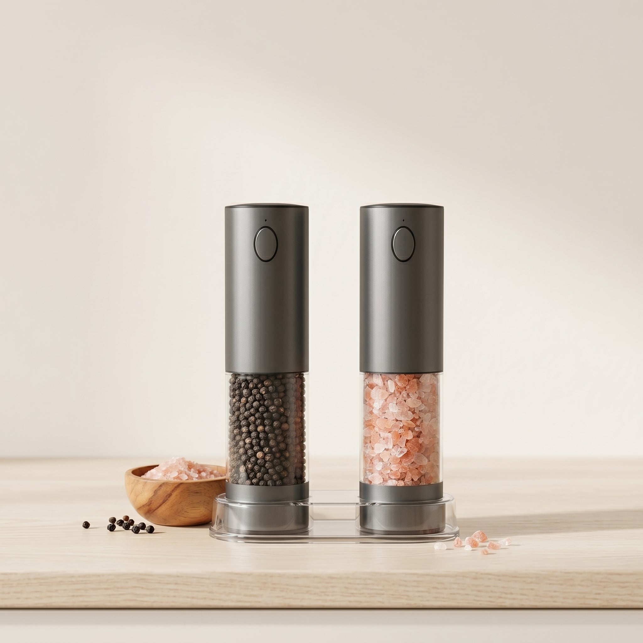 Automatic Stainless Steel Salt and Pepper Mill with Adjustable Coarseness