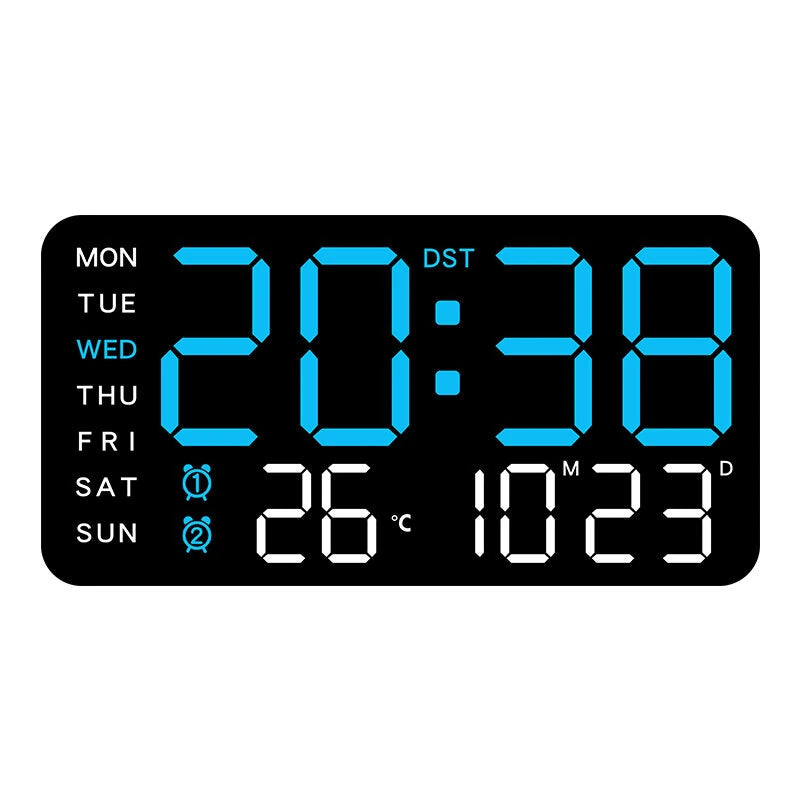 Multi-function LED Digital Wall Clock Borderless Electronic Clock Multifunctional Hanging Standing Clock Simple Digital Clock Display Living Room Wall Clock