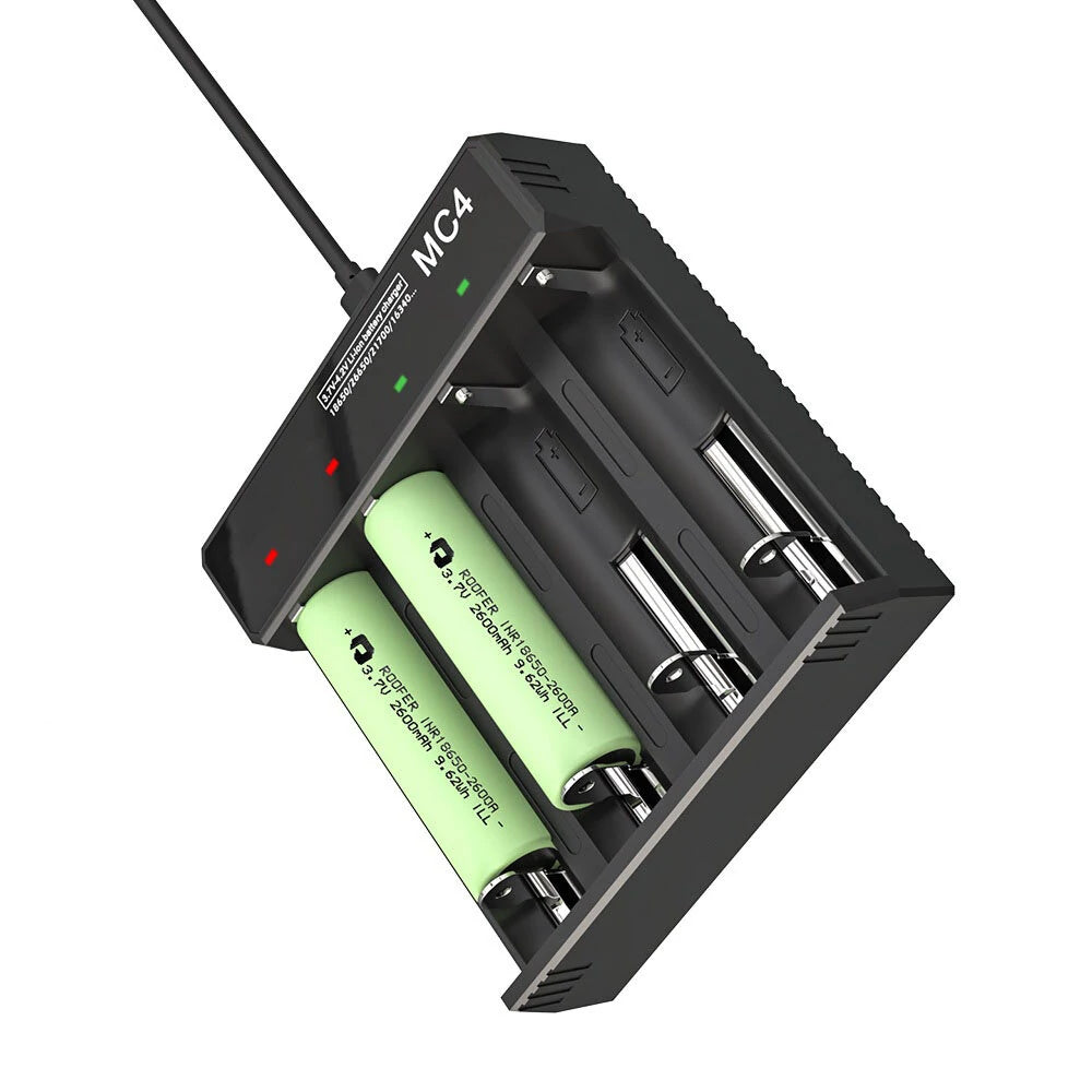 3.7V-4.2V LED Power Indicator TC/CC/CV 3Modes USB Rechargeable 4Slots Lithium Battery Charger 18650/26650/21700 Battery Charger
