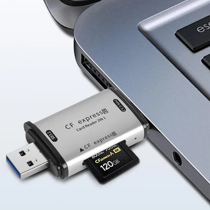 USB3.2 Gen2 CFExpress Card Reader 10Gbps High Speed 2 in 1 USB & Type-C Memory Card Reader Zinc Alloy Portable Design for Smartphone PC Computer Plug and Play