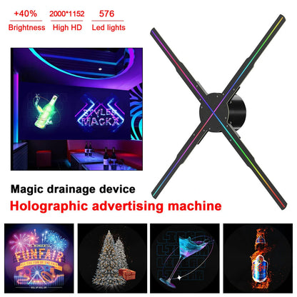 Elfeland P50 Wifi Holographic Fan 3D Advertising Machine 576 LED Sign Neon Smart HD Player Support Video Picture Logo Holographic Light EU Plug