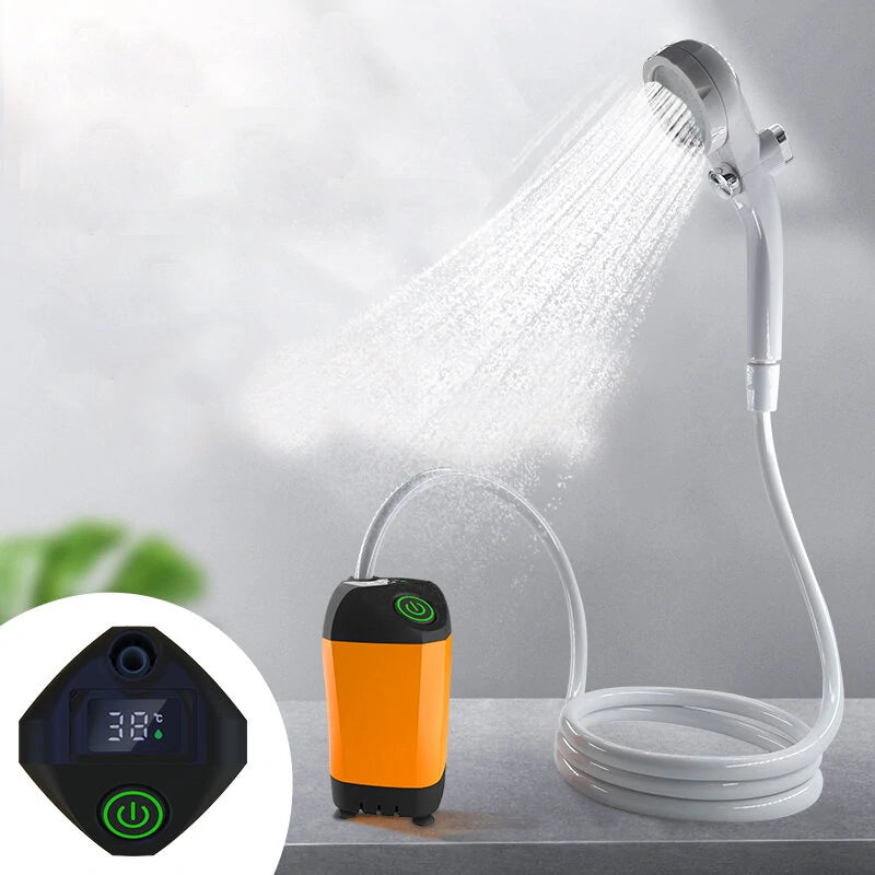 Outdoor Camping Shower IPX7 Waterproof with Digital Display Portable Electric Shower Pump for Hiking Travel Beach Pet Watering