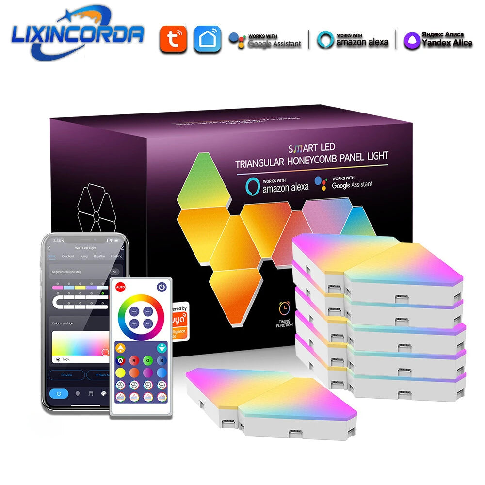 LIXINCORDA Smart RGBIC LED Triangle Light Panels Music Sync APP/Remote/Voice Control With Alexa & Google Wall Art & Room Decor