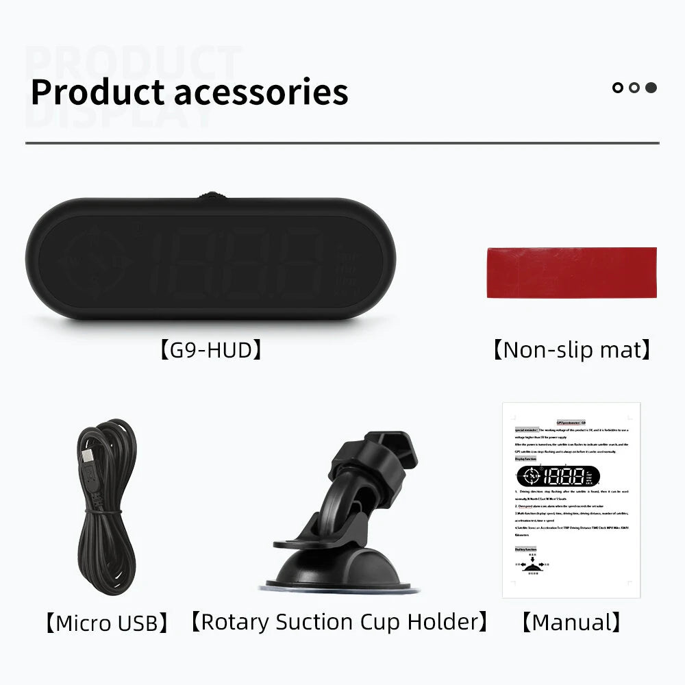 G9 Auto HUD GPS Head Up Display Car Gauge Speedometer With Compass Clock Driving Distance Security Alarm Electronic Accessories