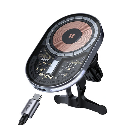Mcdodo 15W Magnetic Wireless Charger Car Mount PD3.0 QC3.0 Fast Charging Transparent 360 Rotation Breathing Light