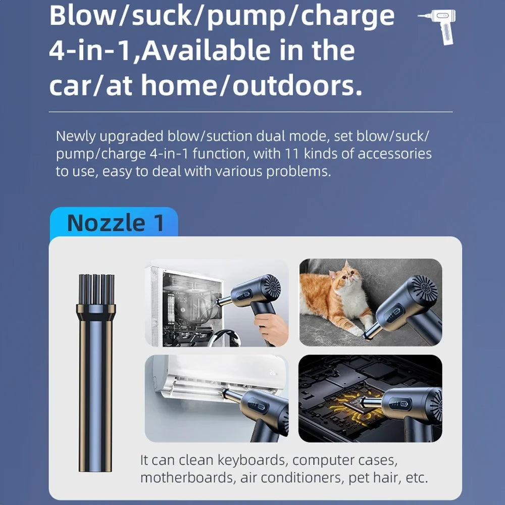 Handheld Portable Digital Dust Blower 50000rpm Blowing And Suction Integrated Air Pumping Vacuum Cordless Dust Blower with LED Light