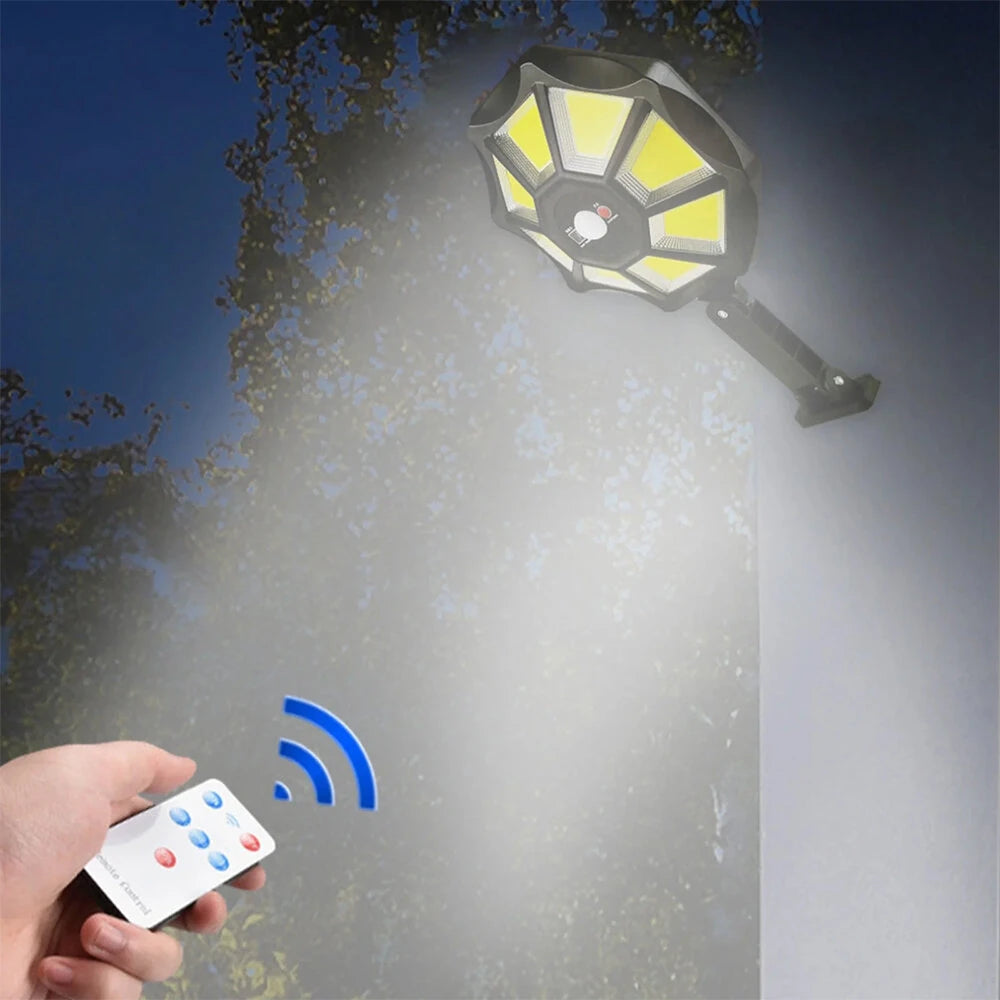 168COB Solar Motion Sensor Wall Light with 360 Rotation Remote Control IP65 Waterproof Outdoor Security Floodlight