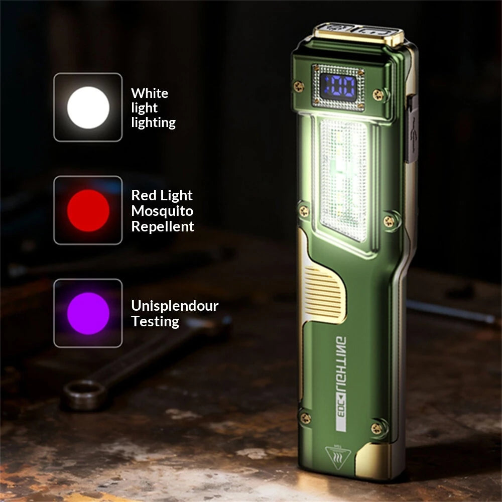 BIKIGHT 10W Compact Thin Mini Portable LED Flashlight Digital Display EDC Tactical Rechargeable Work Light, Three-Source Outdoor Camping and Emergency Use High-Intensity LED Torch