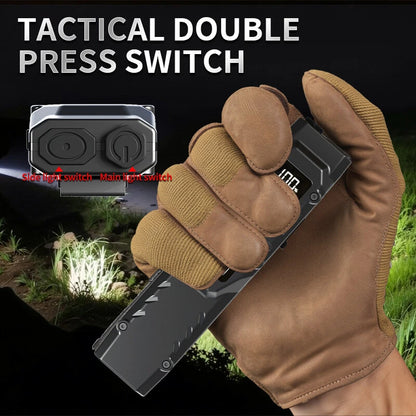 Bikight DT007 1200LM Portable Tactical Flashlight With Side Floodlight Double Tail Swich Ultra Bright Mini LED Torch Rechargeable Outdoor Hiking Camping Fishing Lamp