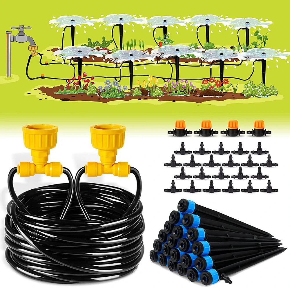 28m DIY Garden Flowering Water Dripping Spraying Irrigation System Greenhouse Planting