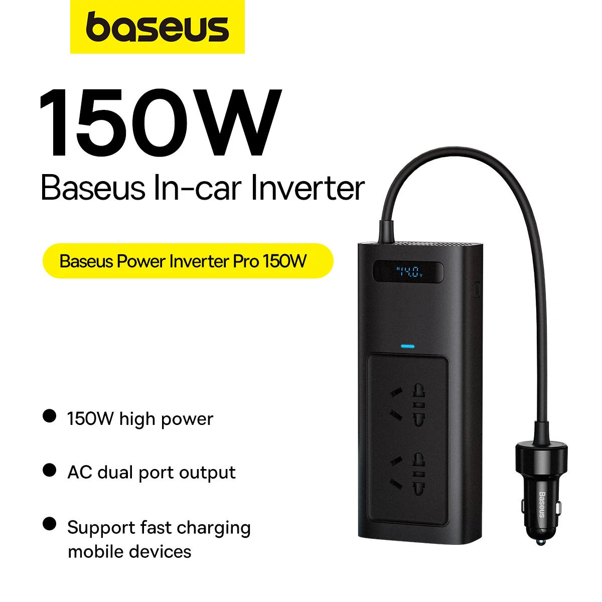 Baseus 150W Car Inverter USB Type C 30W DC12V to AC 220V 110V Auto Power Inversor Fast Charger For Car Power Adapter