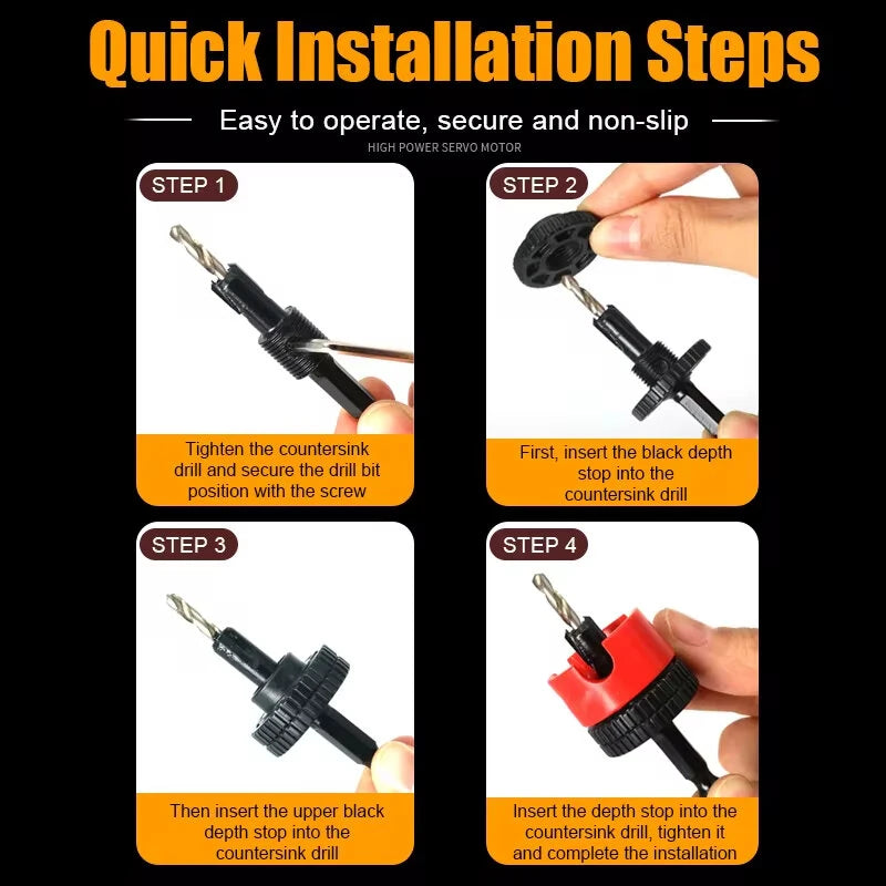 5PCS Countersink Drill Bit Set High Quality Steel Adjustable Depth Stop Hex Shank Varied Sizes 2.8 to 4x8mm Woodworking Tools