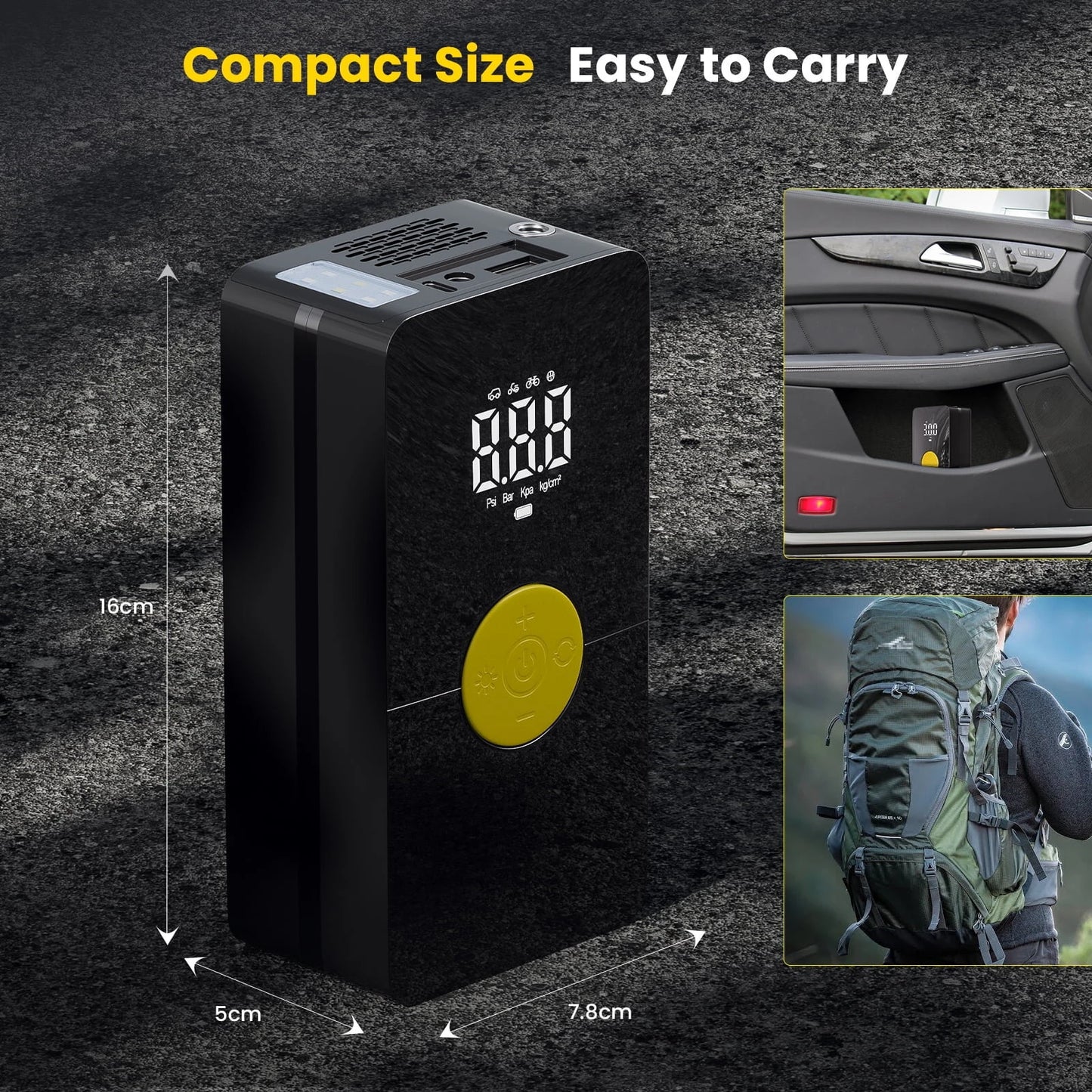 150psi Cordless Electric Air Pump 4000mAh Tire Inflator Portable Air Compressor LCD Digital Display with LED Light for Car Bike Motorcycle Ball