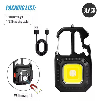 Mini COB LED Flashlight Keychain Lights Screwdriver Emergency Wrench Hammer Portable Key Ring Work Light Torch Outdoor Camping