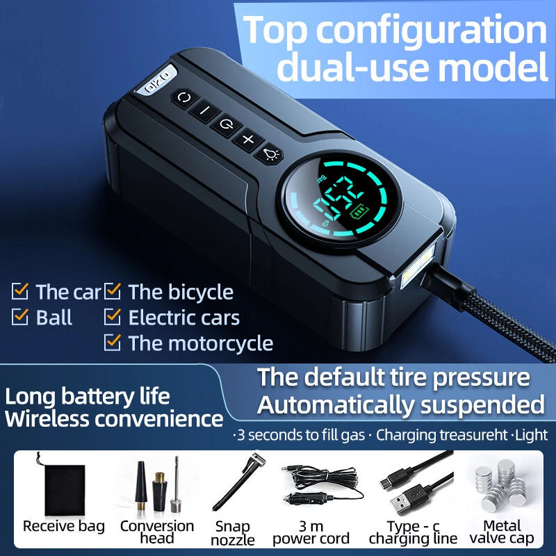 TUERBB T-AP01 Cordless Inflatable Pump 150psi Mini Portable Car Air Pump Emergency Power Bank with HD Display