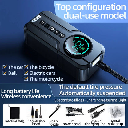 TUERBB T-AP01 Cordless Inflatable Pump 150psi Mini Portable Car Air Pump Emergency Power Bank with HD Display