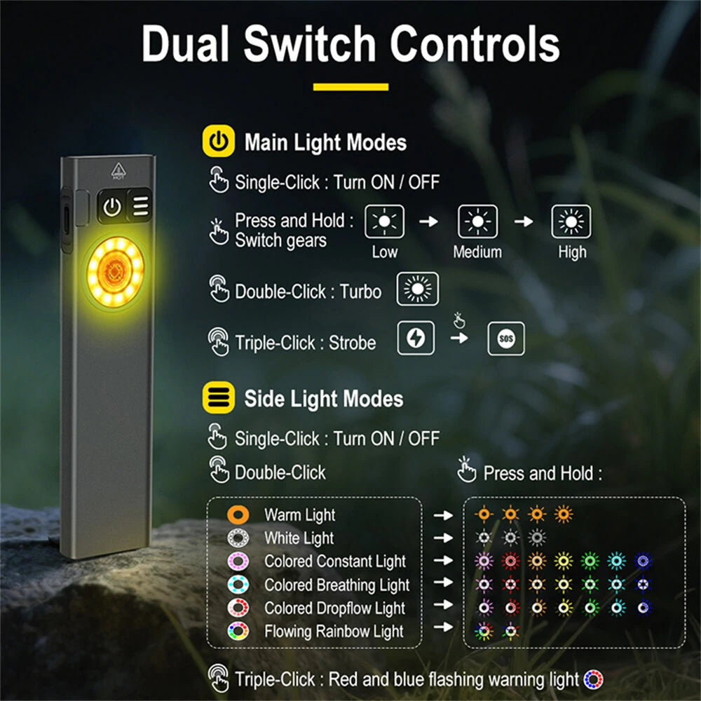 SEEKNITE U8 650LM EDC LED Flashlight Multi Modes Signal Light Moodlight Type-C Rechargeable Work Light Torch with Magnet Waterproof Camping Pocket Lantern