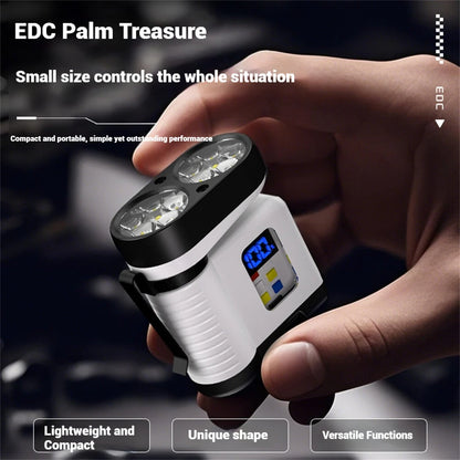 10*LED Strong Light Portable Keychain Flashlight Multi-Functional Magnetic Mini Clip Light USB Rechargeable Digital Display Waterproof Outdoor Red & Blue Warning Work Lamp Signal Camping EDC Tools