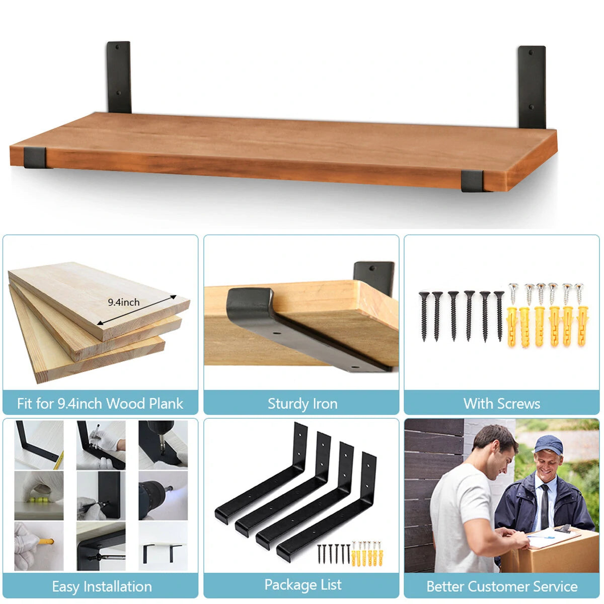 4PCS Wall Mounted Floating Shelves Holder DIY Storage Shelving Display Bracket