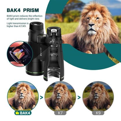 [EU Direct] ESSLNB ES3074 12X50 Binoculars Green Film FMC Waterproof Binoculars with Phone Adapter 22mm Large Eyepiece Compact Binoculars for Bird Watching Tracing