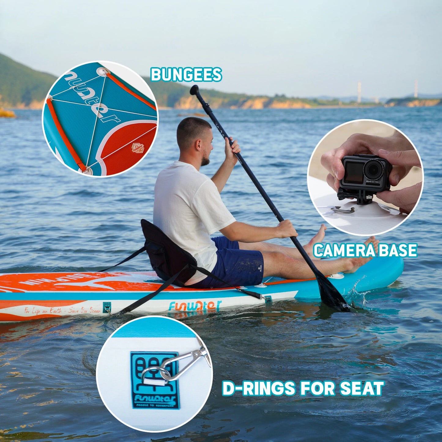 [EU Direct] FunWater 320cm Inflatable Stand Up Paddle Board Surfboard Complete Accessories With Chair Air Pump Adjustable Paddle ISUP Travel Backpack Leash Waterproof Bag Adult Paddle Board, SUPFW08C