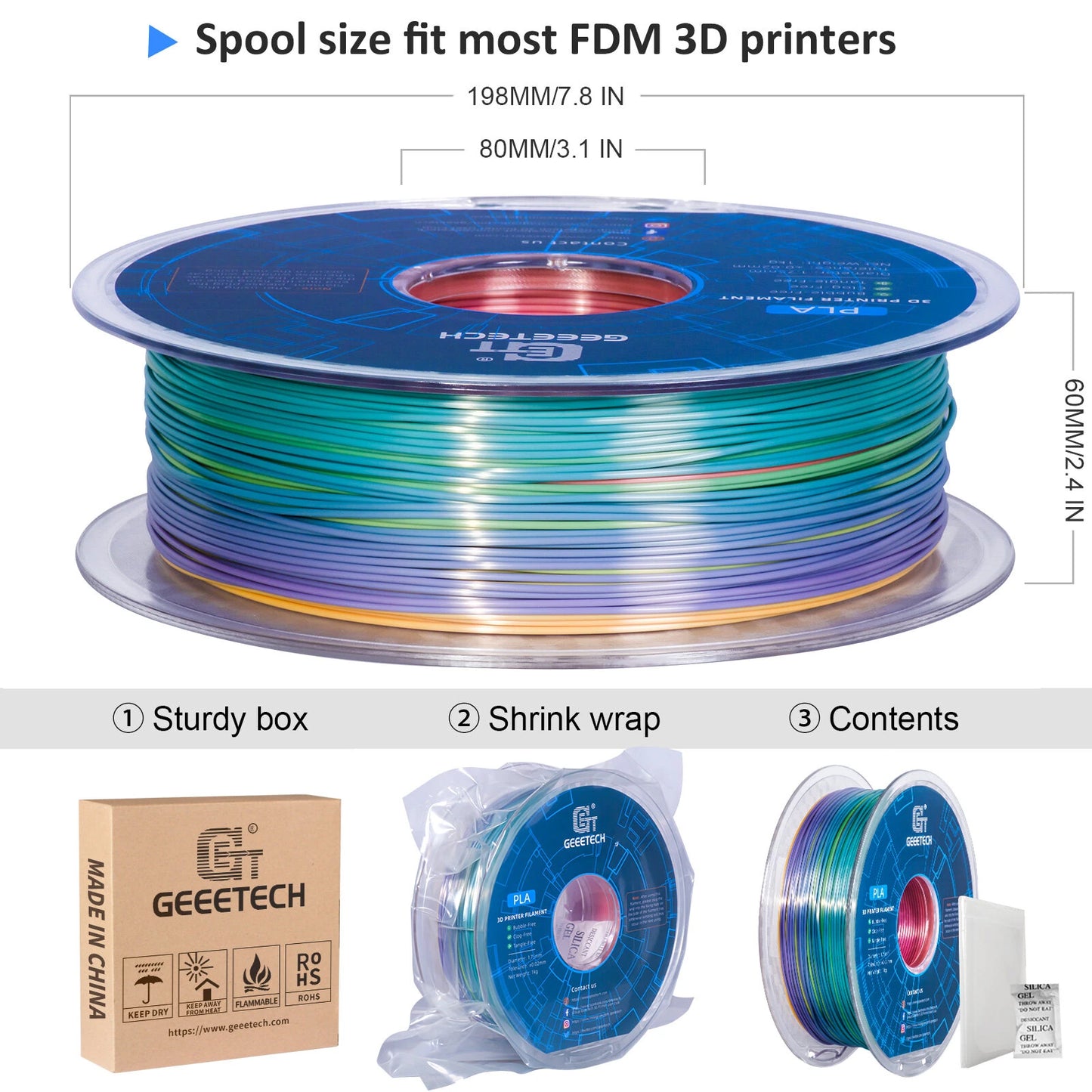 [EU/UK Direct]Geeetech PLA Silk Multi Colors 3D Printer Filament 1.75mm 1kg/roll Shiny Finish High Compatibility Anti-Warping Vacuum Sealed