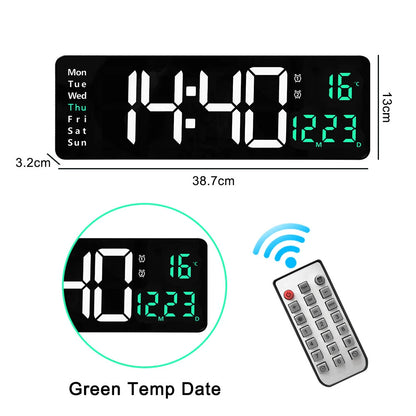 AGSIVO 16 Inch Digital Wall Clock Large LED Display with Remote Control / Automatic Brightness / Indoor Temperature / Date / Week / 12/24H For Home Office Classroom