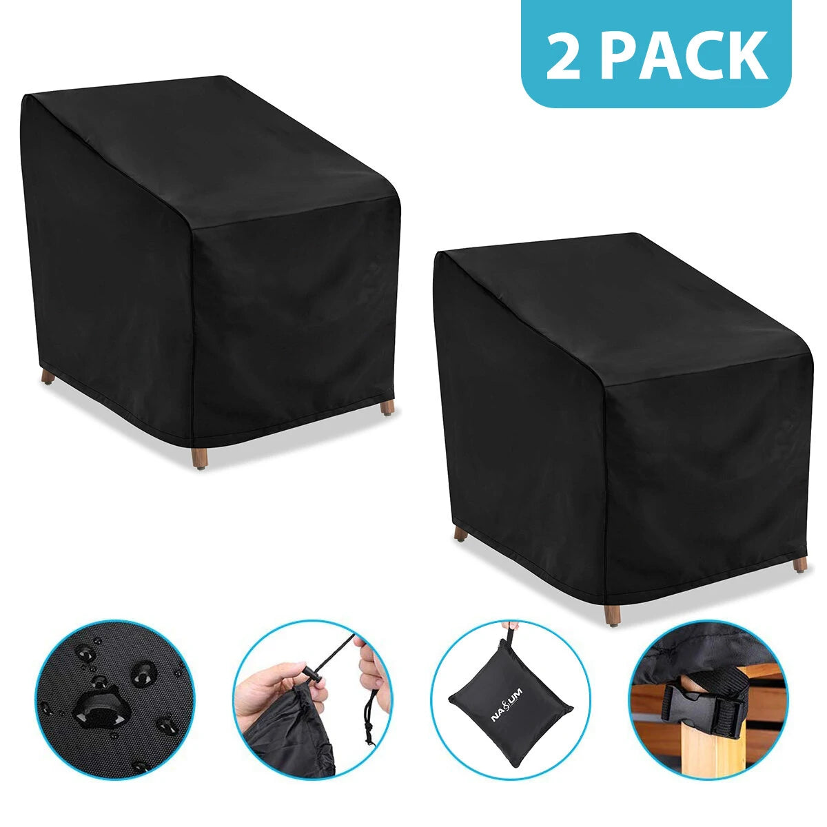 NASUM Patio Chair Covers, NASUM Outdoor Lawn Patio Furniture Cover, Lounge Deep Outdoor Seat Cover, UV Protected with Waterproof - 38''L x 31''W x 29''H, 2 Pack, Black