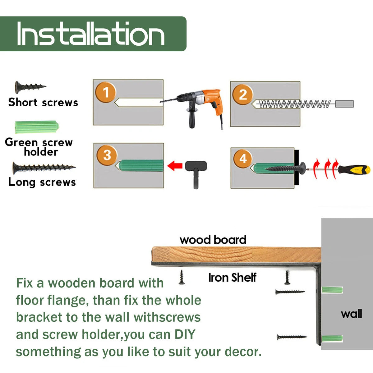4PCS Wall Mounted Floating Shelves Holder DIY Storage Shelving Display Bracket