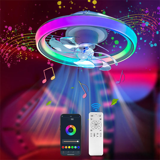 [EU Direct] Elfeland 90W 48cm LED RGB Smart Ceiling Fan Light with Built-in Speaker Music Sync 360 Rotatable 6-Speed Quiet Fan Timer APP & Remote Control