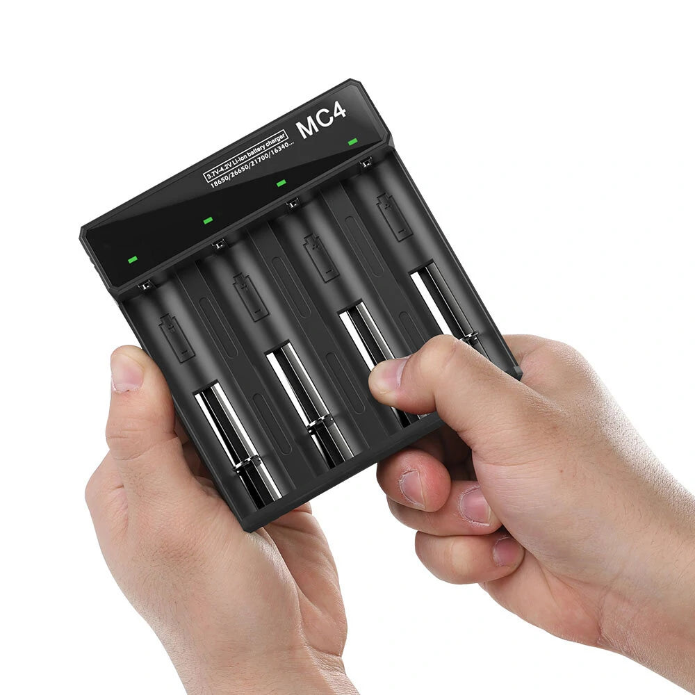 3.7V-4.2V LED Power Indicator TC/CC/CV 3Modes USB Rechargeable 4Slots Lithium Battery Charger 18650/26650/21700 Battery Charger